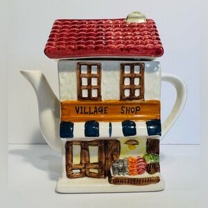 Charming ‘Village Shop’ Ceramic Teapot 6” Tall